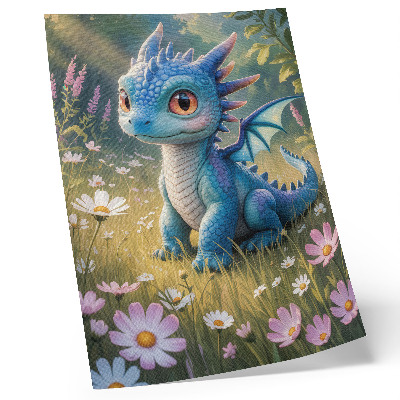 Lámina artística de alta calidad Un elegante dragón azul entre flores