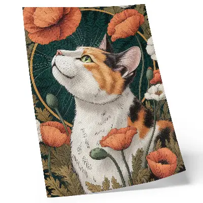 Póster Gato entre amapolas, estilo de ilustración, naturaleza