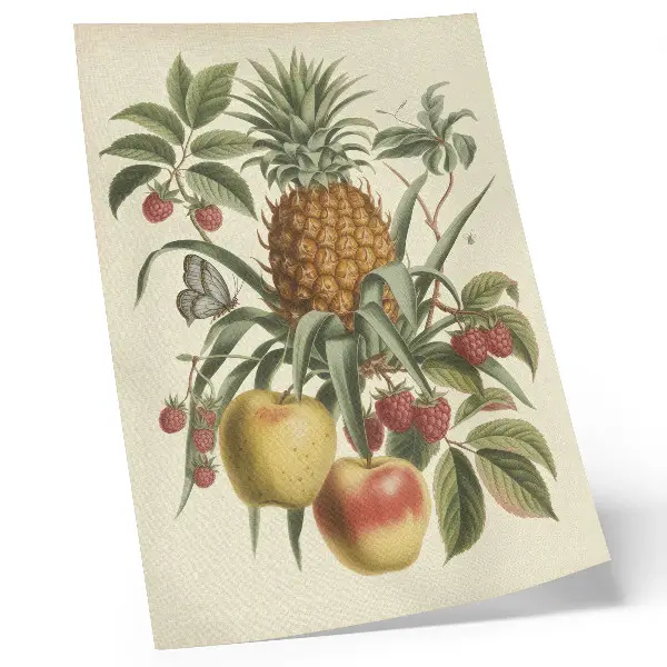 Lámina artística de alta calidad con diseño de frutas y hojas en estilo clásico sobre la armonía de la naturaleza