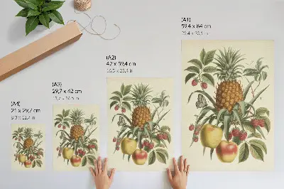 Lámina artística de alta calidad con diseño de frutas y hojas en estilo clásico sobre la armonía de la naturaleza