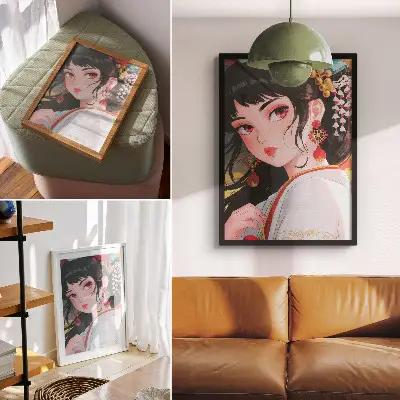 Lienzo decorativo moderno retrato con colores intensos y rica decoración