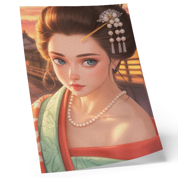 Póster Retrato de una mujer con traje tradicional y perlas.