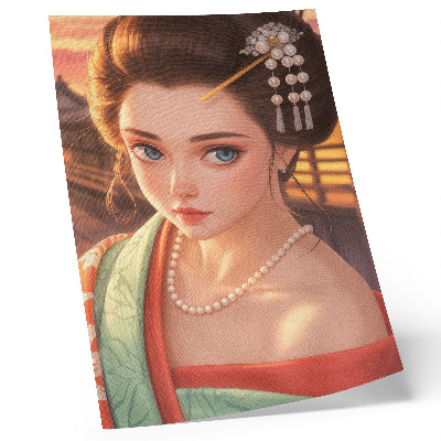 Póster Retrato de una mujer con traje tradicional y perlas.