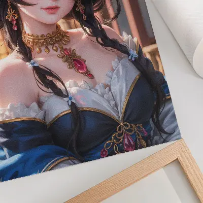 Retrato fantástico de una mujer con joyas póster con colores saturados