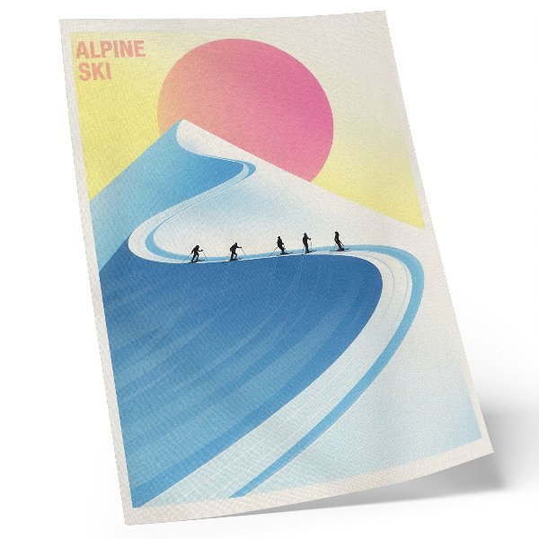 Póster Una escena minimalista con esquiadores y el cielo.