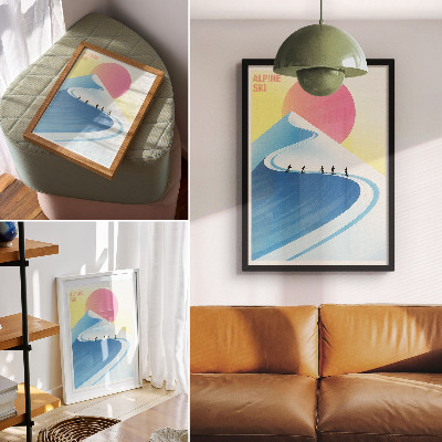 Póster Una escena minimalista con esquiadores y el cielo.