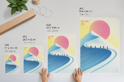 Póster Una escena minimalista con esquiadores y el cielo.