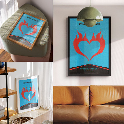 Lámina artística de alta calidad Corazón de llamas rojas sobre fondo azul tema moderno