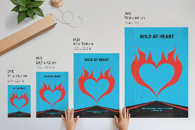 Lámina artística de alta calidad Corazón de llamas rojas sobre fondo azul tema moderno