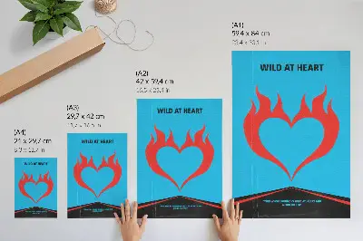 Lámina artística Corazón de llamas rojas diseño moderno sobre fondo azul