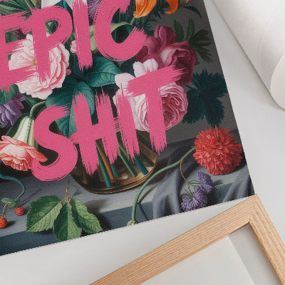 Póster con colores saturados Letras rosas sobre un fondo de flores coloridas