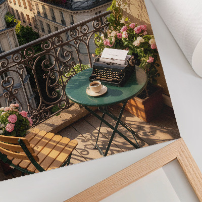 Lienzo decorativo moderno Cafetería con balcón y vistas a los edificios de viviendas.