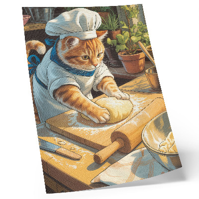 Lienzo decorativo moderno adorable gato chef rodeado de plantas en macetas