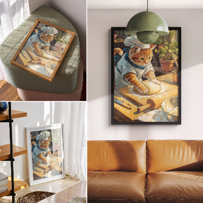 Lienzo decorativo moderno adorable gato chef rodeado de plantas en macetas