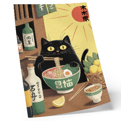Póster Gato con ramen y limones, temática japonesa, ambiente atemporal