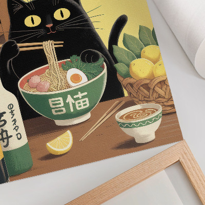 Póster Gato con ramen y limones, temática japonesa, ambiente atemporal