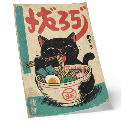 Póster con colores saturados Bol de ramen Black Cat: Inspiraciones retro japonesas