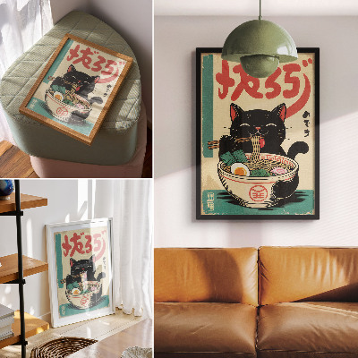 Póster con colores saturados Bol de ramen Black Cat: Inspiraciones retro japonesas
