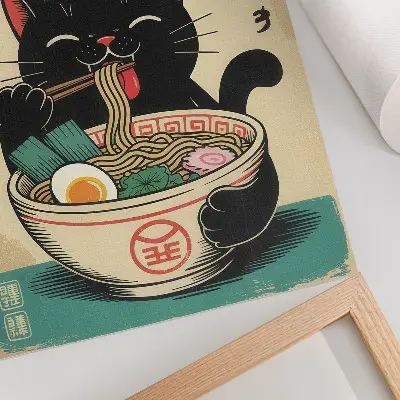 Bol de ramen Black Cat con diseño de inspiraciones retro japonesas y colores saturados