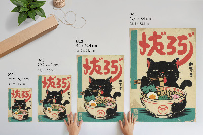 Póster con colores saturados Bol de ramen Black Cat: Inspiraciones retro japonesas