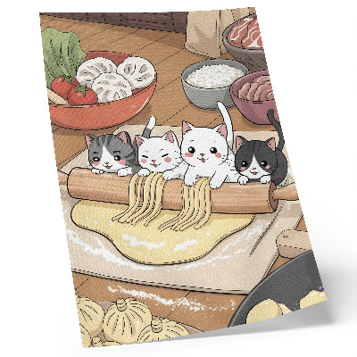 Lienzo decorativo moderno ilustración de gatitos en la cocina con una paleta de colores cálidos