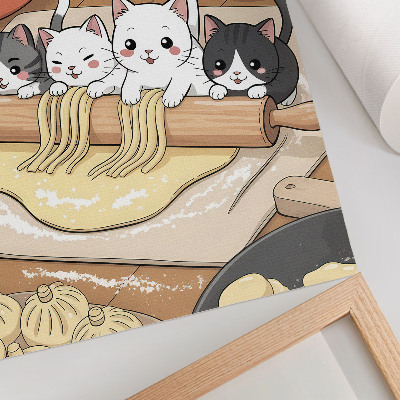 Lienzo decorativo moderno ilustración de gatitos en la cocina con una paleta de colores cálidos