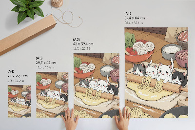 Lienzo decorativo moderno ilustración de gatitos en la cocina con una paleta de colores cálidos