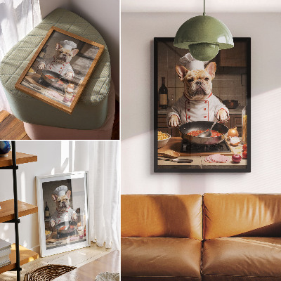 Póster Bulldog en la cocina, estilo surrealista y divertido
