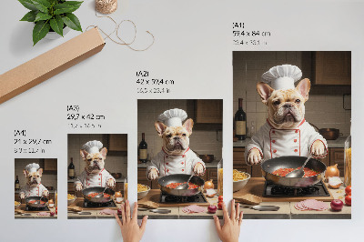 Póster Bulldog en la cocina, estilo surrealista y divertido