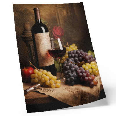 Póster con colores saturados Botella de vino uvas manzana rosa elegancia