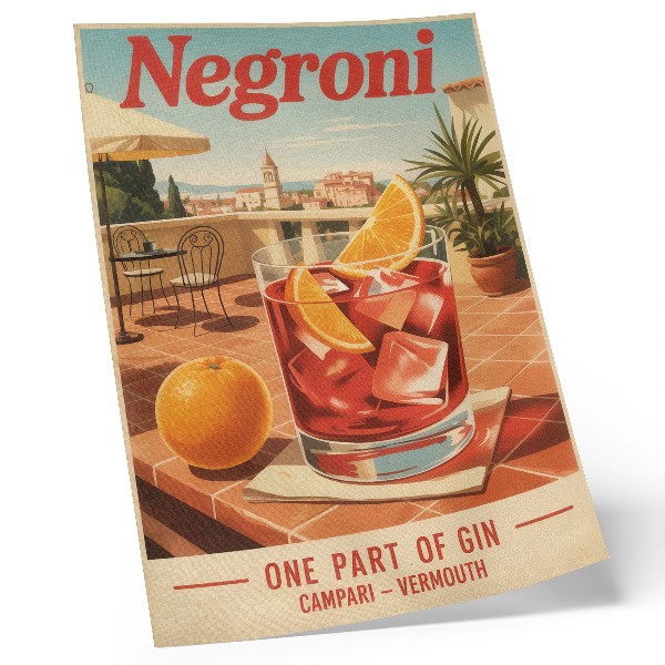 Lienzo decorativo moderno Bebida de naranja en la terraza, ambiente de estilo retro.