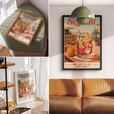 Lienzo decorativo moderno Bebida de naranja en la terraza, ambiente de estilo retro.