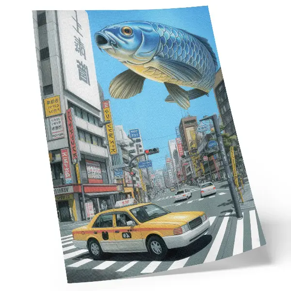 Lienzo decorativo moderno diseño de surrealismo urbano con peces en la calle