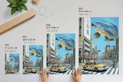 Lienzo decorativo moderno diseño de surrealismo urbano con peces en la calle