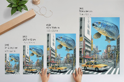Lienzo decorativo moderno Surrealismo urbano, peces, calle moderna