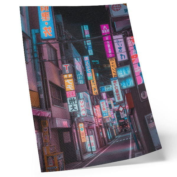 Póster Luces de neón turquesa y rosa de la ciudad nocturna
