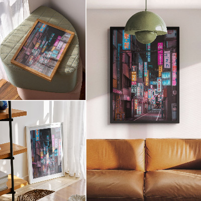 Póster Luces de neón turquesa y rosa de la ciudad nocturna