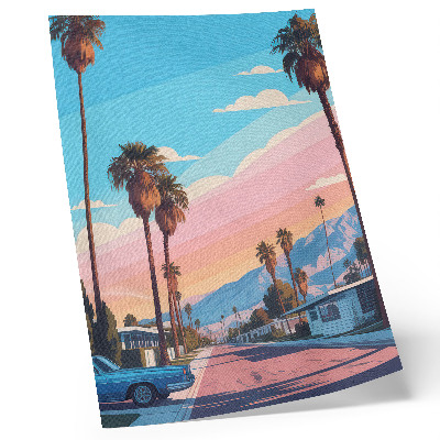 Póster con colores saturados Palmeras coloridas y una calle moderna y tranquila