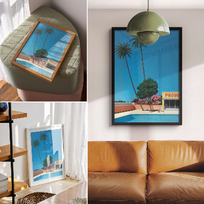 Lienzo decorativo moderno Piscina moderna con palmeras y cielo azul