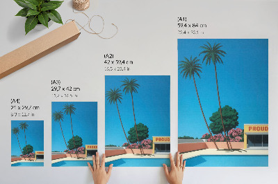 Lienzo decorativo moderno Piscina moderna con palmeras y cielo azul