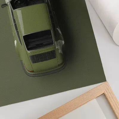 Póster coche verde elegante con diseño minimalista y sencillo