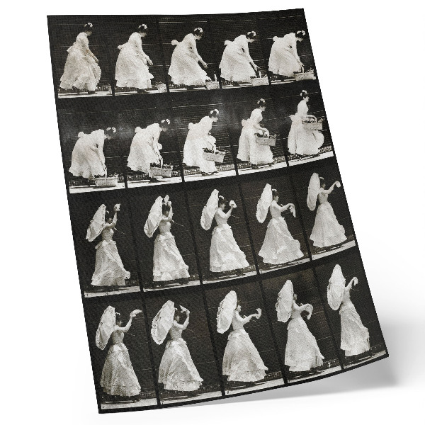 Póster Mujer levantando una cesta y agitando un pañuelo (1887) – fotografía de Eadweard Muybridge
