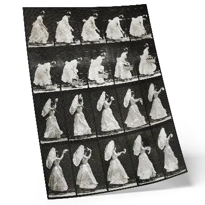 Póster mujer levantando una cesta y agitando un pañuelo de 1887 por Eadweard Muybridge