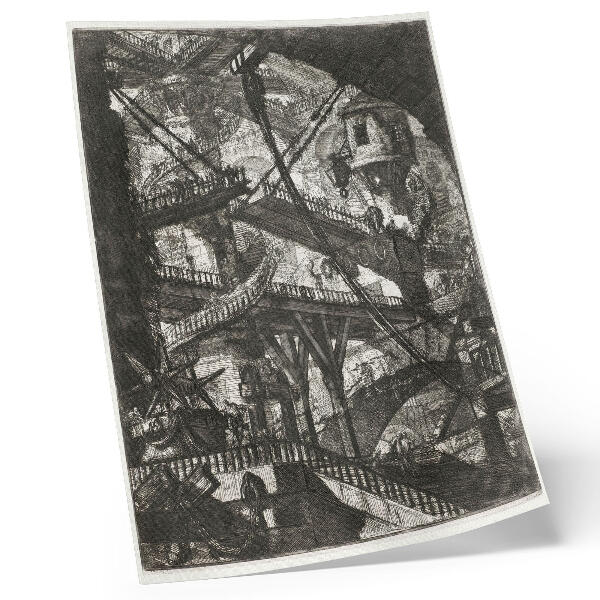 Póster con colores saturados Puente levadizo, lámina VII de la serie Carceri d'Invenzione, Giovanni Battista Piranesi