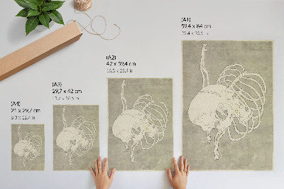 Póster con colores saturados Cráneo de Hokusai con costillas y una macabra caja torácica. Pintura original de dominio público del Rijksmuseum.