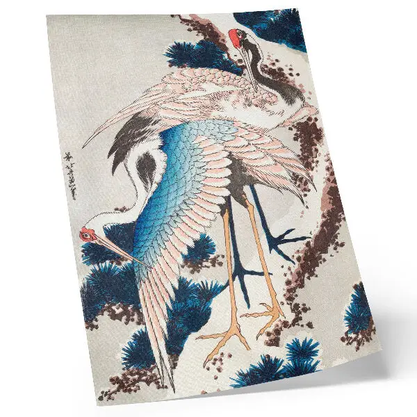 Grullas en un árbol cubierto de nieve de Katsushiki Hokusai (1834) lámina artística de alta calidad con grabado en madera de época