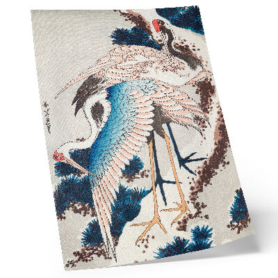 Lámina artística de alta calidad Grullas en un árbol cubierto de nieve, de Katsushiki Hokusai (1834), grabado en madera de época.