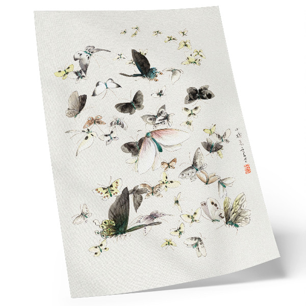 Póster con colores saturados Las mariposas y polillas de Hokusai (1830-1850)