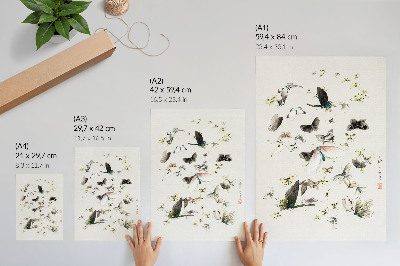Póster con colores saturados Las mariposas y polillas de Hokusai (1830-1850)