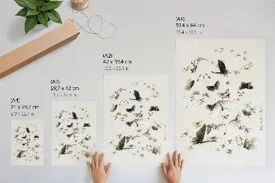 Las mariposas y polillas de Hokusai (1830-1850) póster con colores saturados